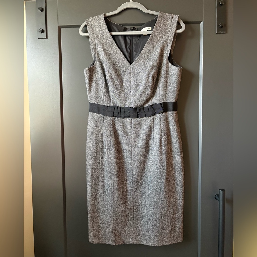 Banana Republic Gray Midi Dress with Black Belt Detail